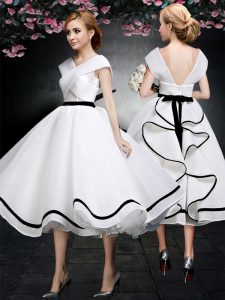 Vintage White Cap Sleeves Chiffon Zipper Prom Evening Gown for Prom