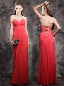 Red Zipper Prom Dress Appliques Sleeveless Floor Length