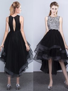 Scoop Black Sleeveless High Low Beading Backless Party Dress Wholesale