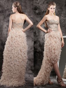 Colorful Champagne Empire Appliques and Ruffles Prom Party Dress Zipper Tulle Sleeveless High Low