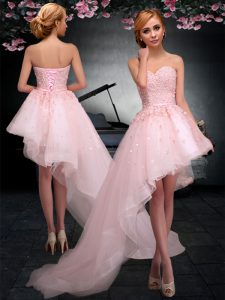 Latest Baby Pink Sweetheart Neckline Appliques Cocktail Dresses Sleeveless Lace Up
