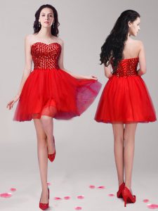 Mini Length Lace Up Prom Evening Gown Red for Prom and Party with Beading