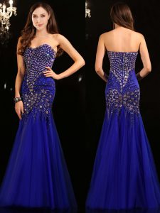 Elegant Mermaid Floor Length Royal Blue Prom Evening Gown Sweetheart Sleeveless Zipper