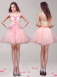 Luxurious Pink Sleeveless Organza Zipper Evening Dresses for Prom and Party