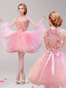 Halter Top Sleeveless Backless Mini Length Ruffles and Hand Made Flower Prom Dress