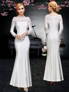 High End Off the Shoulder Backless White Long Sleeves Ruching Floor Length Homecoming Dress
