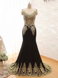 Customized Scoop Sleeveless Brush Train Beading and Appliques Side Zipper Homecoming Dress