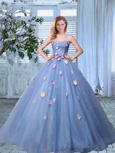 Best Selling Sleeveless Floor Length Appliques Lace Up Quinceanera Gown with Lavender