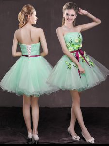 Eye-catching Apple Green Sleeveless Appliques and Belt Mini Length Cocktail Dresses