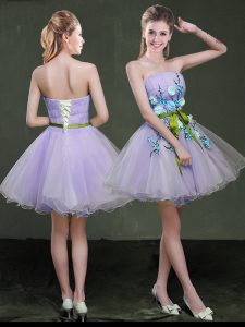 Mini Length Lavender Cocktail Dress Strapless Sleeveless Lace Up