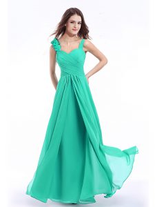 Exquisite Turquoise Chiffon Zipper Straps Sleeveless Floor Length Mother Of The Bride Dress Hand Made Flower