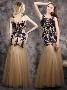 Top Selling Scoop Floor Length Mermaid Sleeveless Champagne Dress for Prom Side Zipper