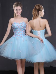 Colorful Mini Length Light Blue Cocktail Dresses Sweetheart Sleeveless Lace Up