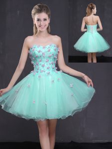 High Class Apple Green A-line Organza Sweetheart Sleeveless Appliques Mini Length Lace Up Homecoming Dress