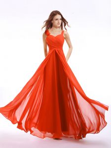 Cheap Straps Orange Red Sleeveless Chiffon Zipper Prom Gown for Prom