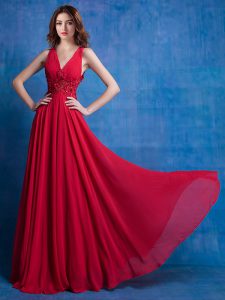 Stylish Red V-neck Neckline Appliques Homecoming Dress Sleeveless Backless