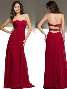 Dazzling Beading Prom Dress Red Criss Cross Sleeveless Floor Length