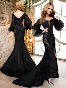 Comfortable Mermaid Black Long Sleeves Brush Train Lace With Train Dress Like A Star
