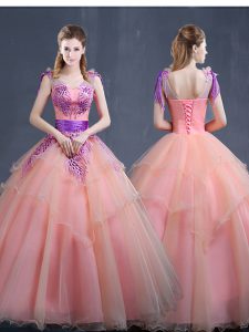Spectacular Watermelon Red Sleeveless Organza Lace Up Sweet 16 Quinceanera Dress for Military Ball and Sweet 16 and Quin