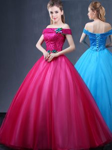 Off the Shoulder Sleeveless Beading and Appliques Lace Up Quinceanera Dress
