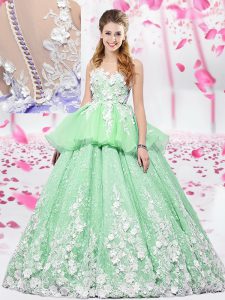 Flare Scoop Sleeveless Organza and Tulle Vestidos de Quinceanera Lace and Appliques Lace Up
