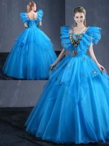 Baby Blue 15th Birthday Dress Military Ball and Sweet 16 and Quinceanera and For with Appliques and Ruffles Sweetheart S