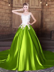 Affordable Scoop With Train Ball Gowns Sleeveless Yellow Green Quinceanera Dresses Court Train Lace Up