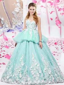 Fabulous Apple Green Lace Up Scoop Lace and Appliques Sweet 16 Dresses Organza and Tulle Sleeveless