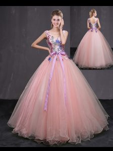 Smart Floor Length Ball Gowns Sleeveless Baby Pink Quinceanera Dresses Lace Up