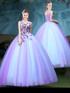 Cute Tulle Sleeveless Floor Length Quinceanera Gowns and Appliques