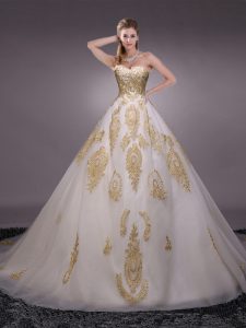 Best Selling White Lace Up 15 Quinceanera Dress Appliques Sleeveless With Brush Train
