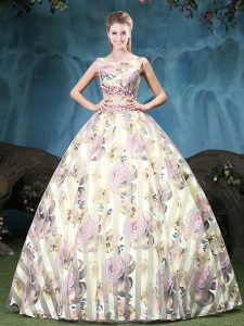 Multi-color Lace Up Straps Appliques and Pattern 15th Birthday Dress Tulle Sleeveless