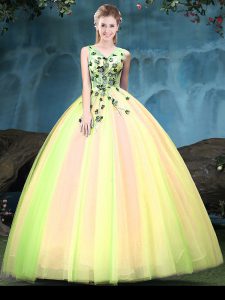 Spectacular Floor Length Multi-color Sweet 16 Dresses Tulle Sleeveless Appliques