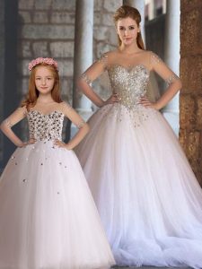 Enchanting White Ball Gowns Appliques Ball Gown Prom Dress Lace Up Tulle Sleeveless Floor Length