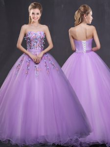 Dynamic Sweetheart Sleeveless Tulle Quinceanera Dress Appliques Lace Up
