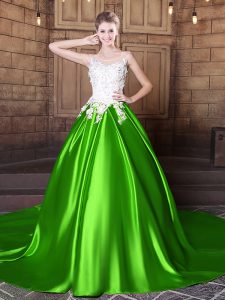 Traditional Ball Gowns Sweet 16 Dress Scoop Elastic Woven Satin Sleeveless Floor Length Lace Up