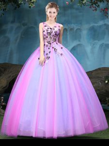 Ideal Multi-color Sleeveless Appliques Floor Length Quinceanera Dresses