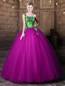 Cheap Ball Gowns Vestidos de Quinceanera Purple One Shoulder Tulle Sleeveless Floor Length Lace Up