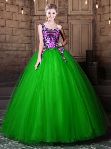 One Shoulder Sleeveless Tulle Quinceanera Dresses Pattern Lace Up