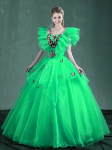 Square Sleeveless Lace Up Floor Length Embroidery 15th Birthday Dress
