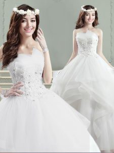 Strapless Sleeveless Lace Up Wedding Dress White Tulle