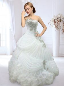 White Wedding Gown Wedding Party and For with Beading and Pick Ups Strapless Sleeveless Lace Up