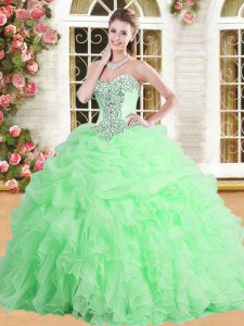Tulle Lace Up Quinceanera Gowns Sleeveless Floor Length Appliques and Ruffles and Pick Ups