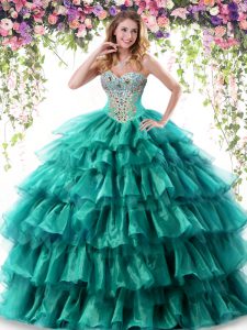Gorgeous Sweetheart Sleeveless Organza Vestidos de Quinceanera Beading and Ruffled Layers Lace Up