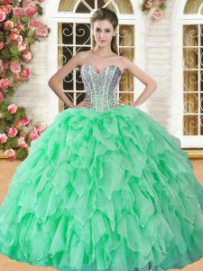 Organza Sweetheart Sleeveless Lace Up Beading and Ruffles Quinceanera Dresses in