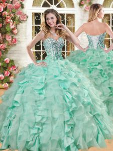 Lovely Apple Green Organza and Taffeta Lace Up Sweetheart Sleeveless Floor Length Quinceanera Gowns Beading and Ruffles