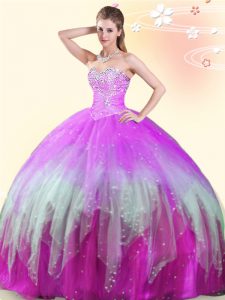Sleeveless Floor Length Beading Lace Up Ball Gown Prom Dress with Multi-color
