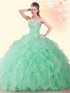Graceful Sweetheart Sleeveless Sweet 16 Quinceanera Dress Floor Length Beading Apple Green Organza