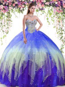 High End Multi-color Sleeveless Tulle Lace Up Quinceanera Dresses for Military Ball and Sweet 16 and Quinceanera