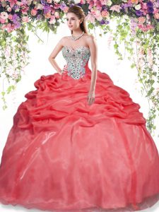 Red Quinceanera Gown Military Ball and Sweet 16 and Quinceanera and For with Beading and Pick Ups Sweetheart Sleeveless 